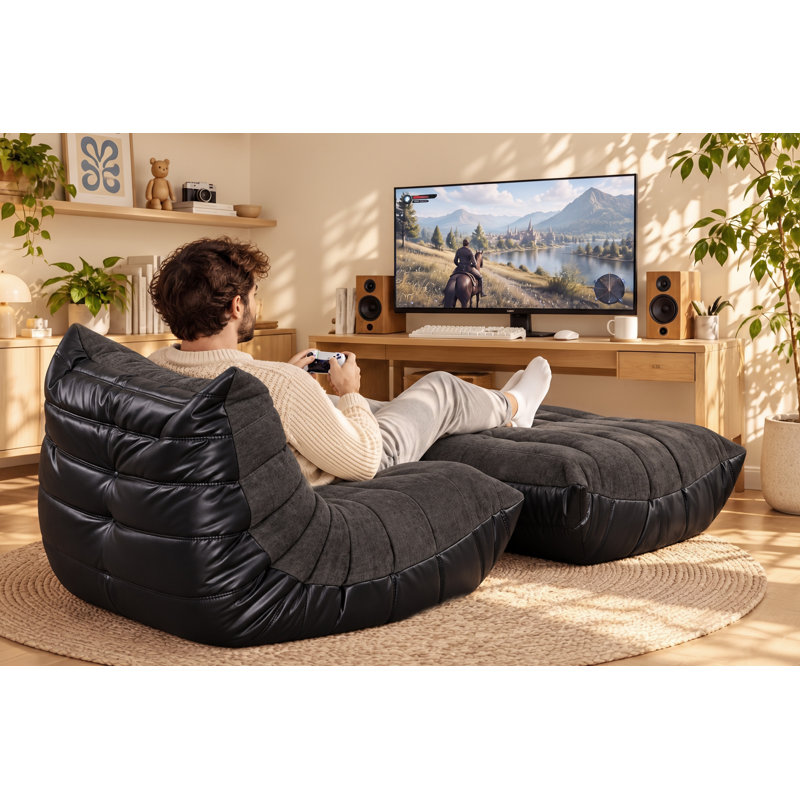 Fauteuil à billes 33 po avec repose-pieds Mactching 33 po pour salon, sans assemblage, Gris foncé et noir