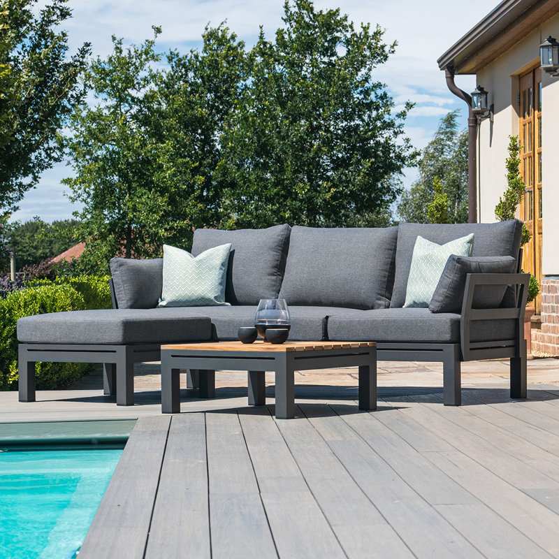 Brichelle Chaise Aluminium Sofa Set - with Teak Coffee Table - Charcoal