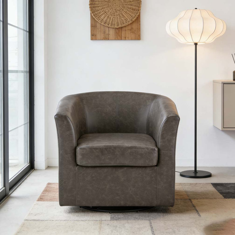 Fauteuil demi-tonneau pivotant en similicuir, Marron foncé