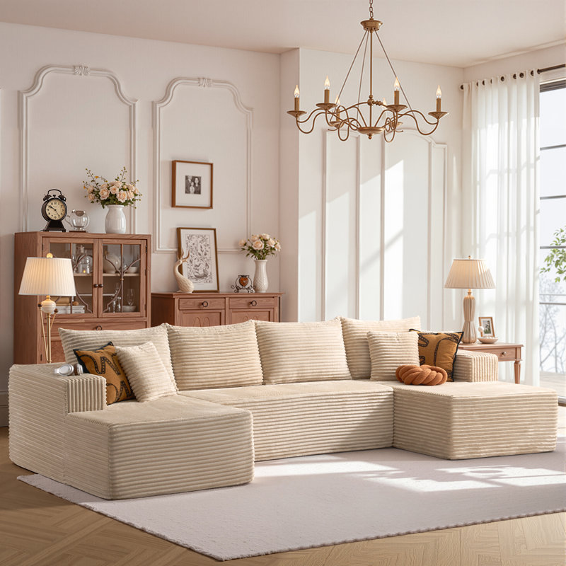 Canapé modulaire 3 pièces Cloud Compression, Polyester beige / velours côtelé