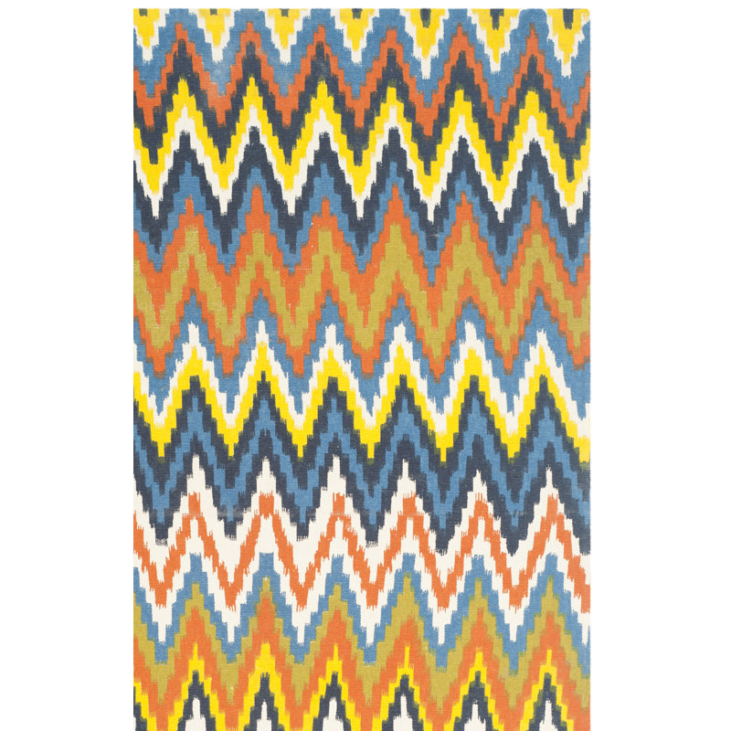Blair Blue/Yellow/Orange Striped Contemporary Area Rug, Rectangle 4' x 6'