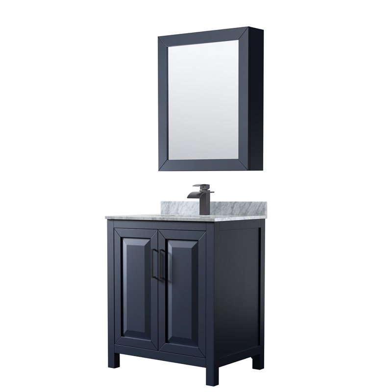 Daria 30'' Single Bathroom Vanity with Marble Top, White Cultured Marble, Dark Blue, Matte Black