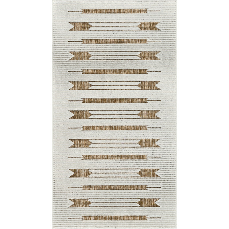 Tapis d'entrée beige / brun à motif géométrique de 3 pi x 5 pi (2 pi 7 po x 4 pi 11 po), avec tapis d'entrée contemporain, à poils courts et résistant aux taches