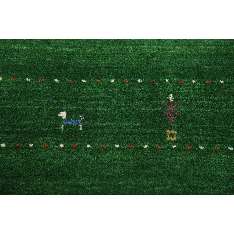 Handmade Green Gabbeh Oriental Area Rug
