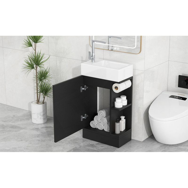 Meuble-lavabo 18,6 po avec lavabo en céramique, Noir
