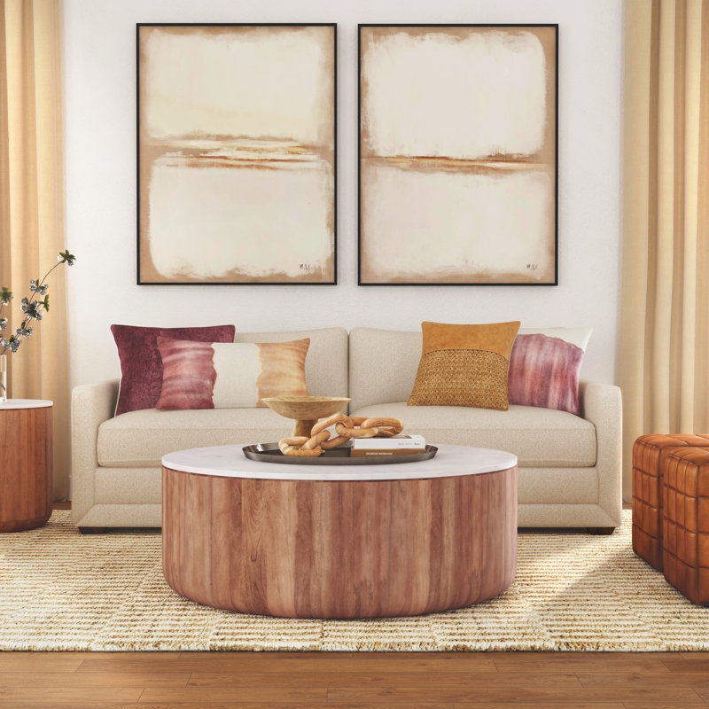 Josie Wood and Marble Round Coffee Table