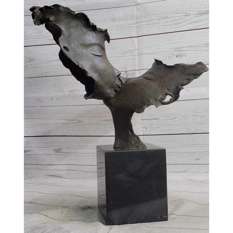 Lovers Romanic Kissing Faces Abstract Surrealist Bronze Sculpture Statue Salvador Dali on Marble Base