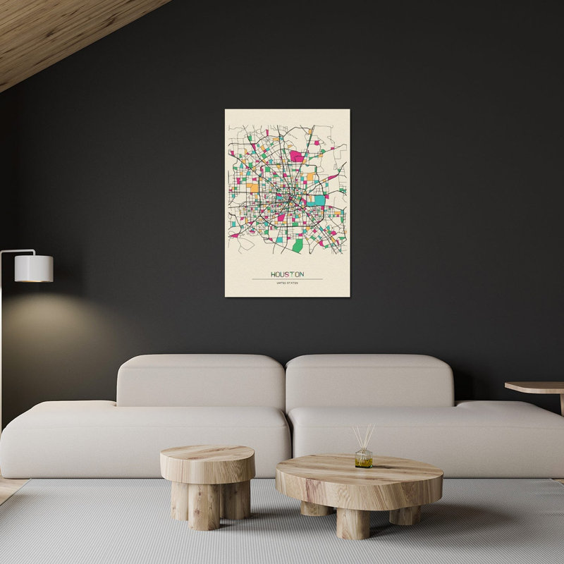 Houston, Texas, reproduction de carte sur verre acrylique, H 32 po x l 24 po x P 0,25 po