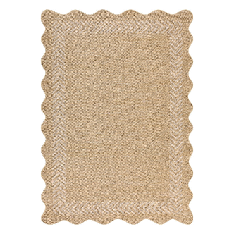 Easy Jute Rug Modern Bordered Indoor Outdoor Rug for Patio Non-Slip No Shed Carpet for Dining Room Backyard Office, Beige