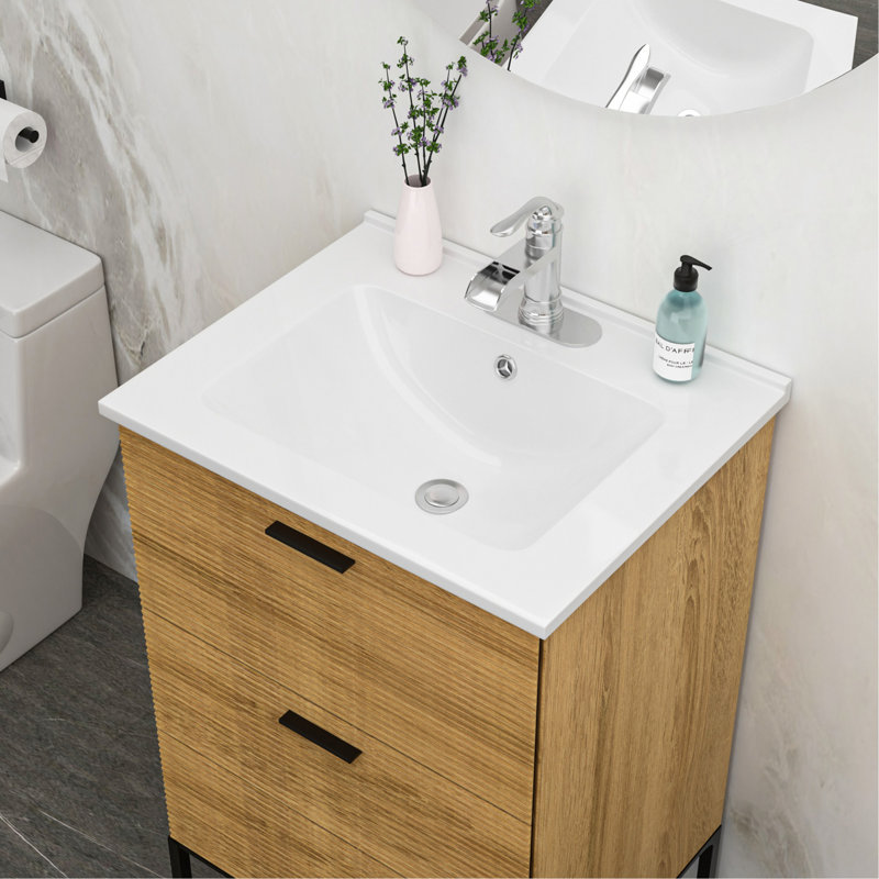 Plateau de meuble-lavabo simple blanc 24 po x 19,7 po avec 1 trou de robinet et trop-plein (lavabo seulement)