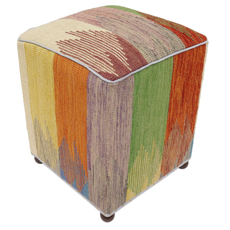 Aprea Upholstered Ottoman, Blue/Beige/Rust/Gold Wool