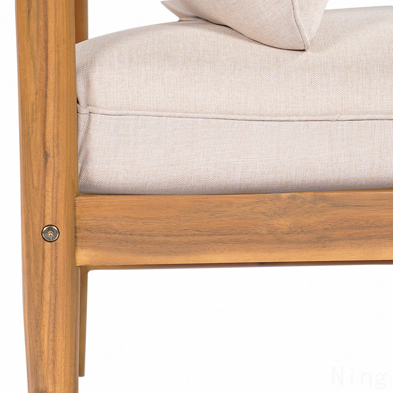 Canapé d'extérieur avec accoudoirs gauche en bois d'acacia, finition teck clair avec coussin beige