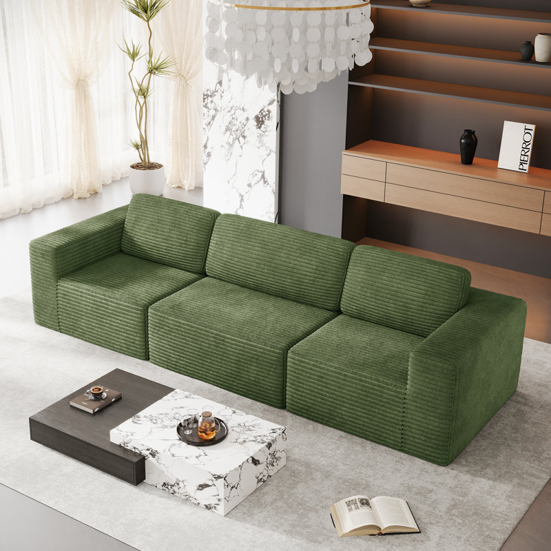 3 Seater Corduroy Sofa, Green