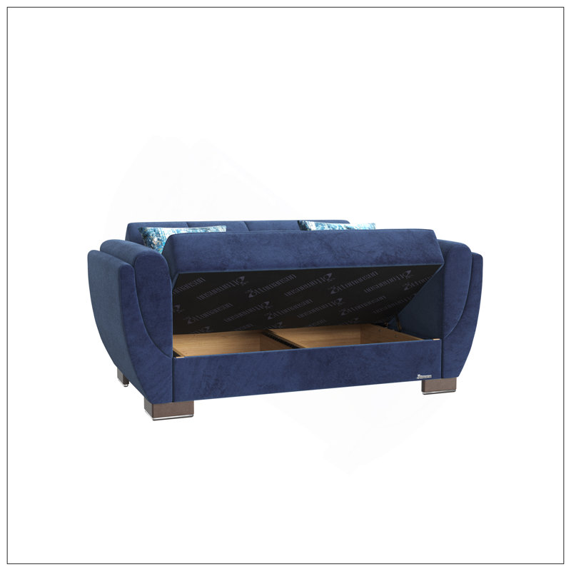 Causeuse convertible rembourrée avec rangement, microfibre bleue, Blue Chenille
