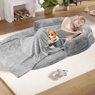 2 In 1 Foldable Human Dog Bed,48" Extra Large Orthopedic Memory Foam Human Dog Bed For People Adults And Pets,Ultimate Comfort Washable  And Blanket Adult Dog Bed,