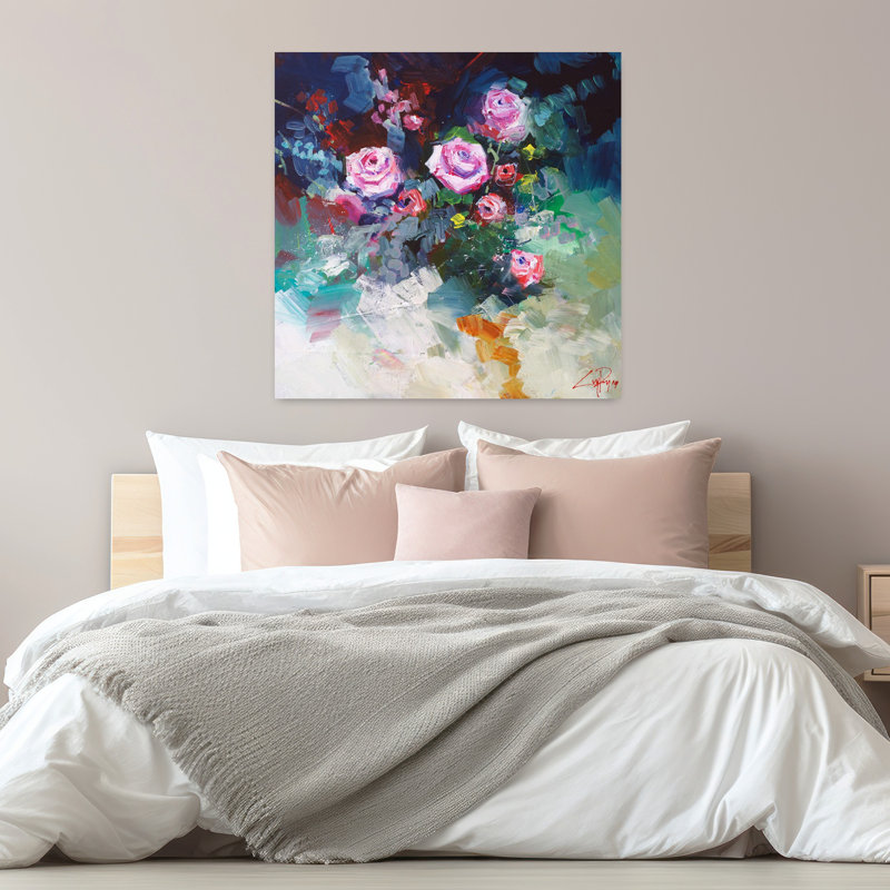 Roses, art contemporain abstrait, H 32 po x l 32 po