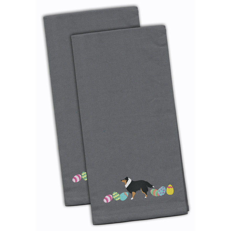 Cotton Embroidered Tea Towel Kitchen Towel, Gray, 28" H x 19" W x 0.1" D