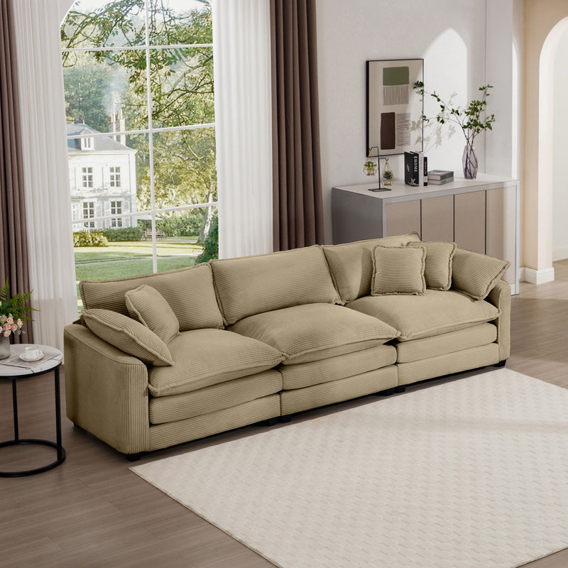 Bequette Sofa, Tan Corduroy, 3, 34" H x 114.5" W x 34.5" D