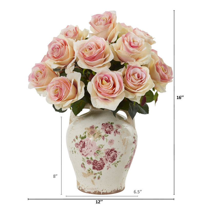 Arrangements floraux de roses artificielles en pot, Rose clair