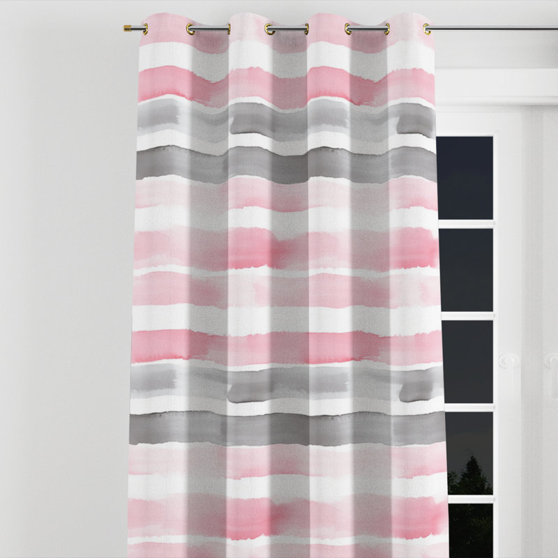 Modern Curtains for bedroom - Striped Pink And Grey Whisper Stripes Grommet Curtain - 1 Panel, Gold Grommets, 52" W x 84" L