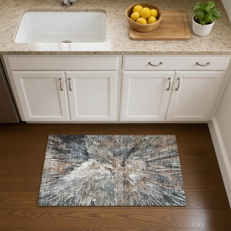 Premium Machine Washable Mayfield AMF2283 Abstract Rug, 1'8" x 2'6", Brown