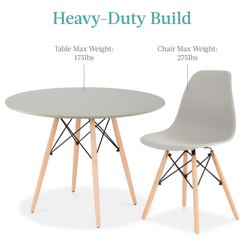 Gray and Oak Round Mid-Century Modern Dining Set with Beech Wood Legs