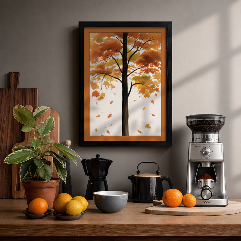 Autumn's Drift Botanical - Framed Print, A1 - 84.1 x 59.4 cm, Black