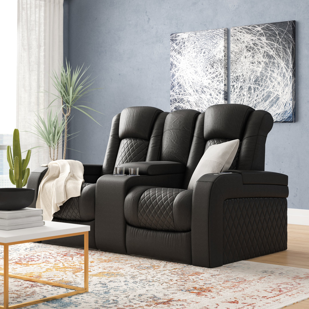 Asika Leather Home Theater Loveseat Latitude Run® 