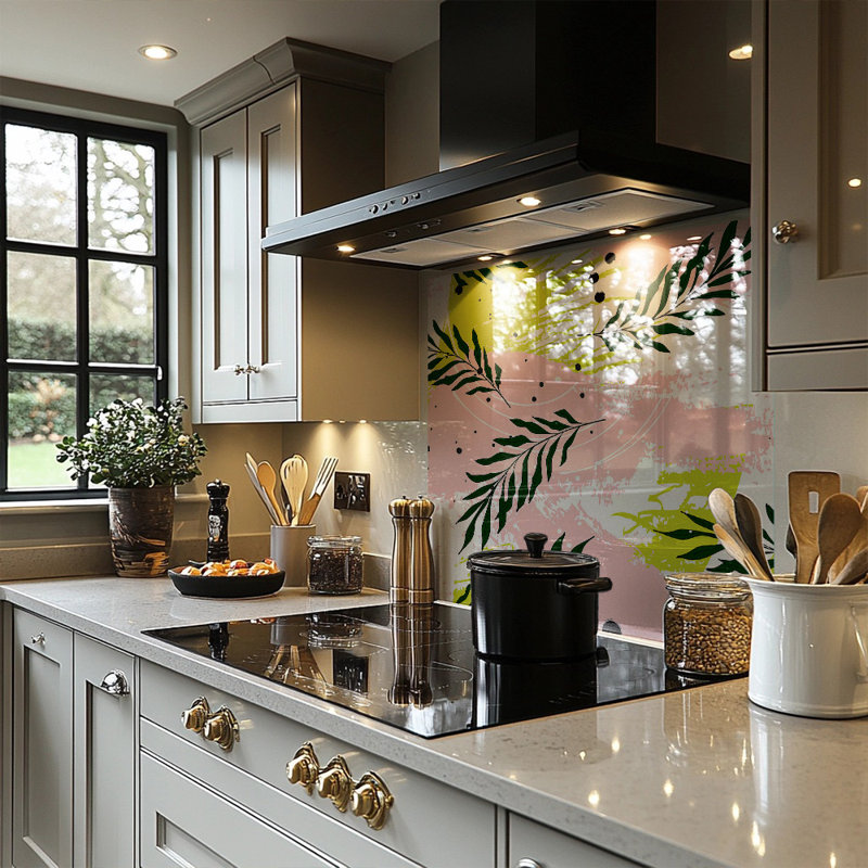 Leaves On Brush Strokes Splash Back, 90cm L x 70cm W