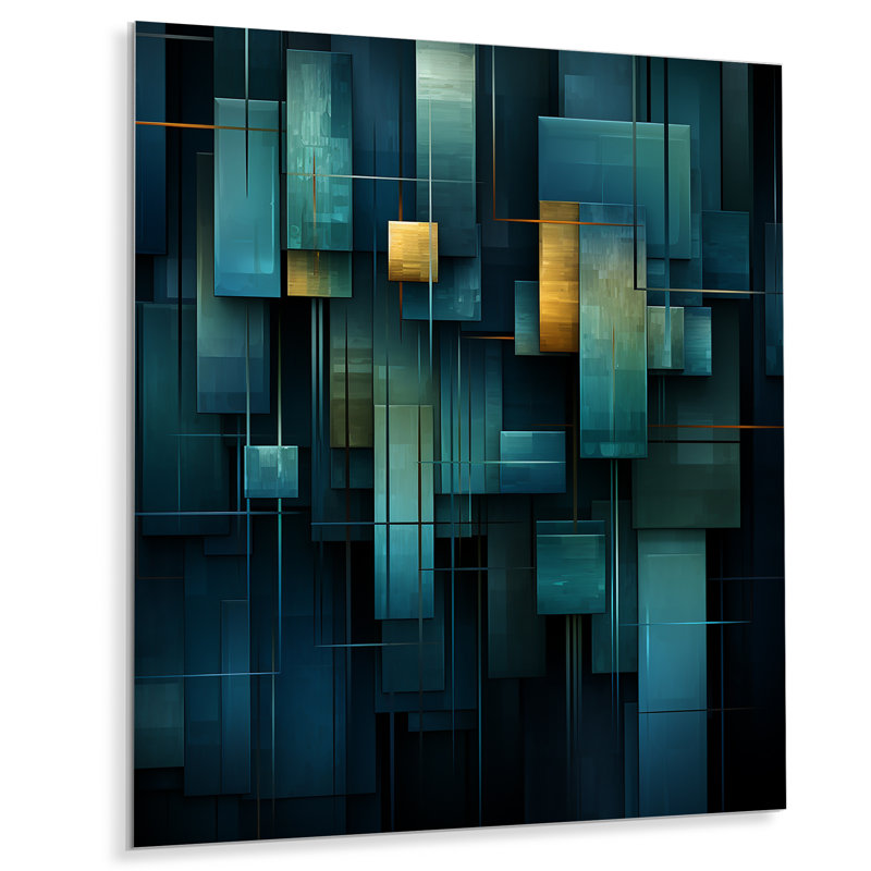 Abstrait bleu sarcelle - Mélanges de formes abstraites - Décoration murale en métal, H 40 po x l 30 po x P 1,5 po