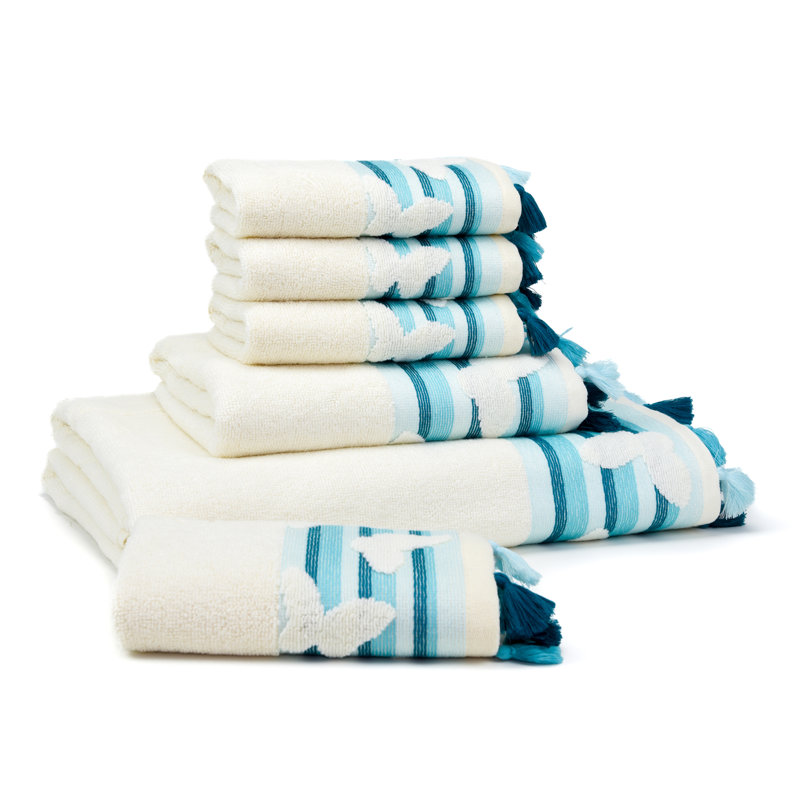 Butterfly 6 Piece Turkish Cotton Towel Set, Arctic