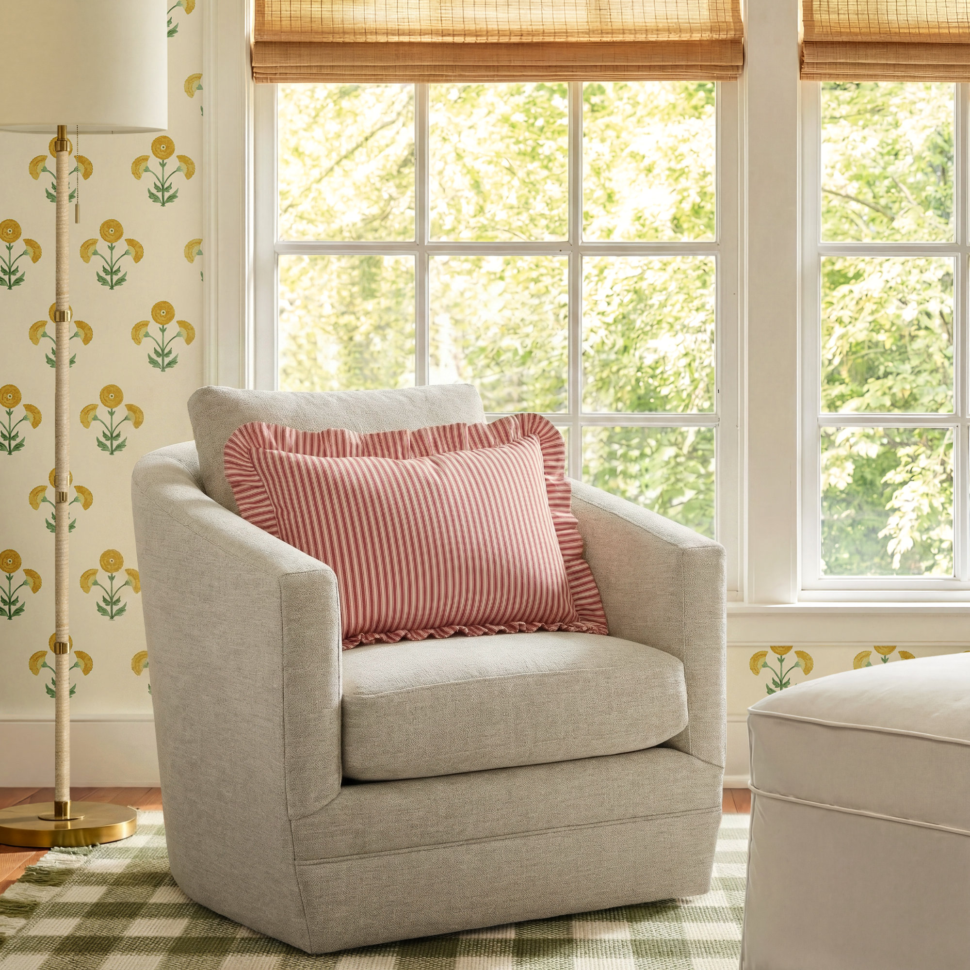 Mileva Upholstered Swivel Barrel Chair, Ida Beige