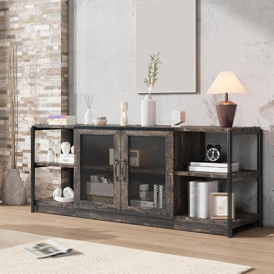 Farmhouse TV Stand for up to 75 Inch TVs, Entertainment Center with Storage Cabinet & Open Shelves, Media Console Table Furniture for Living Room, Bed by Ophelia & Co.
