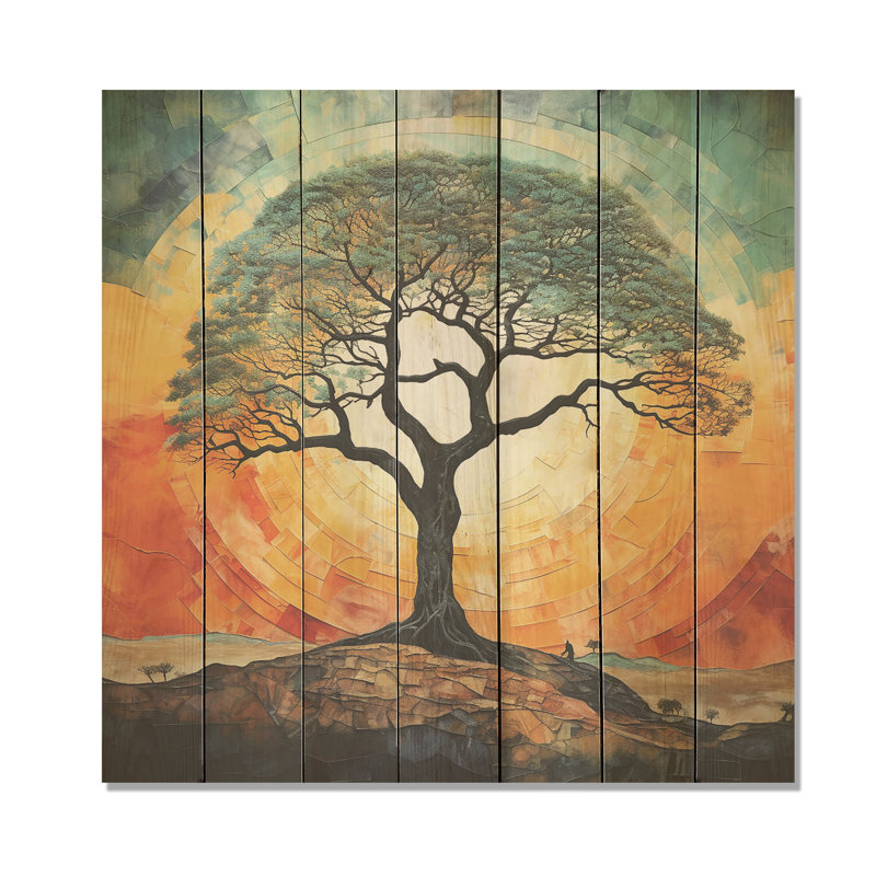 Desert African Tree Survivor II - Arbre africain sur bois, H 36 po x l 36 po