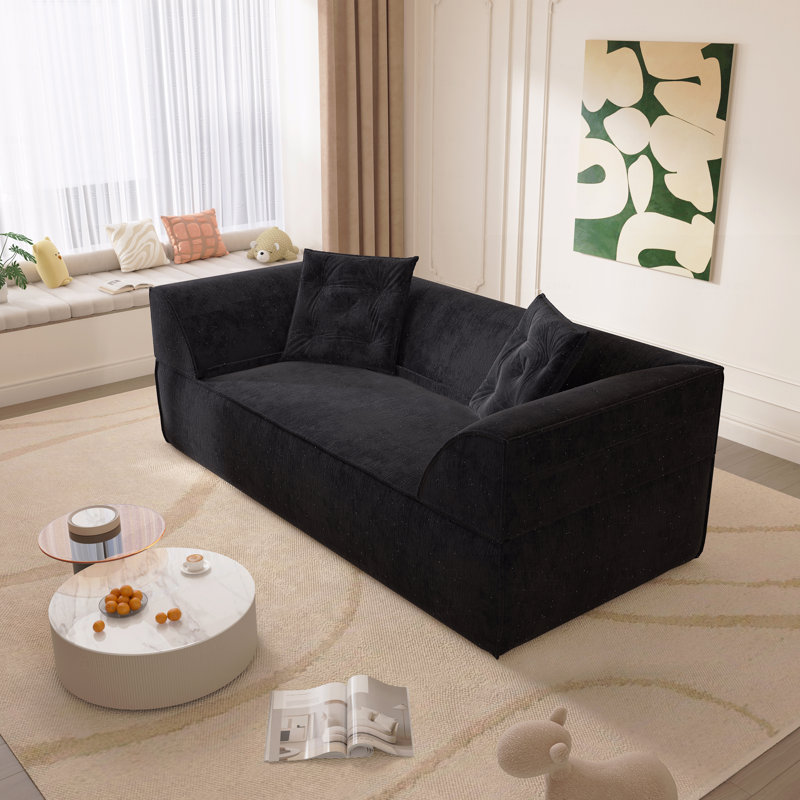 Canapé 3 places, canapé-lit convertible 3-en-1, canapé moderne à assise profonde de 79,5 po avec 2 coussins, canapé en chenille étincelant, méridienne