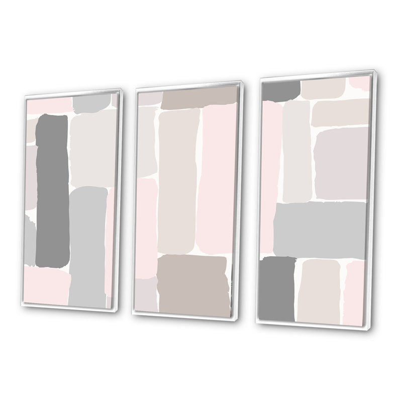 «Pink and Grey Pastel II», reproduction de cadre photo sur toile 3 pièces, Cadre blanc, H 32 po x l 48 po x P 1 po