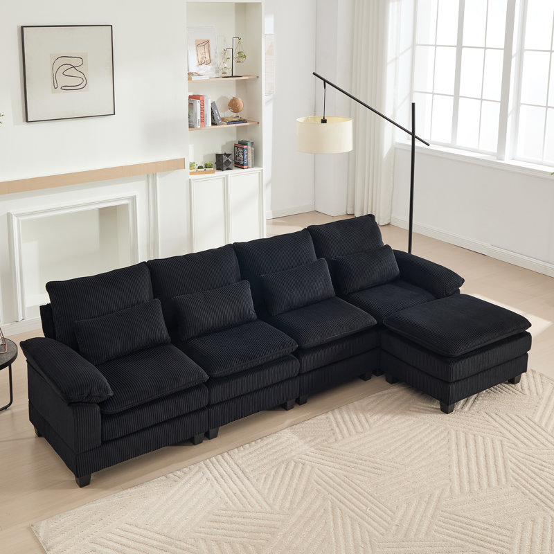 118'' Modern 4-Seater Sectional Sofa, Living Room L-Shaped Upholstered Sofa, Comfortable Cloud Couch, with Ottoman
