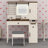 Complete Vanity Set Featuring Sliding Mirror, Illuminated Lights, and Storage Cabinets-338543642