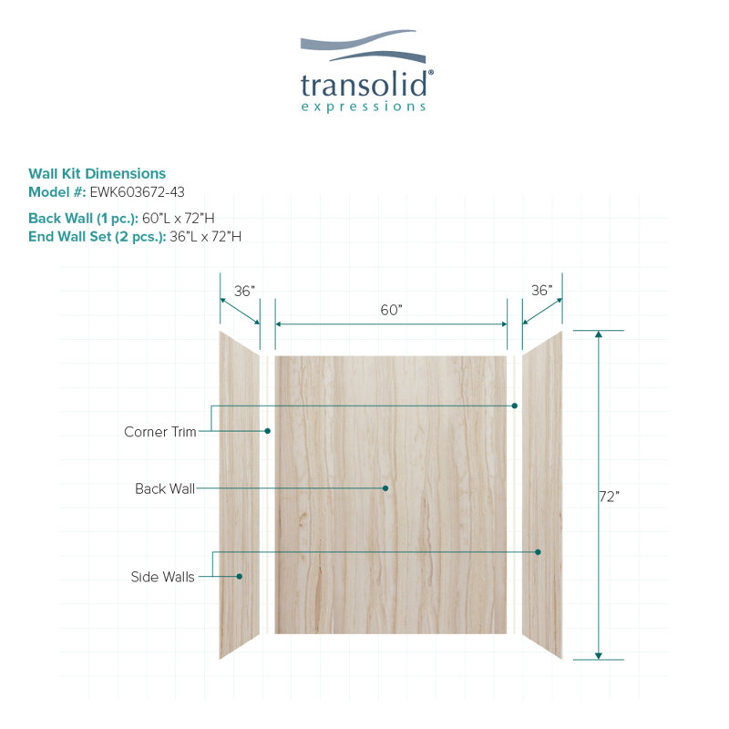 Sorento Beige Composite 3-Panel Shower Wall Kit 60" x 72"