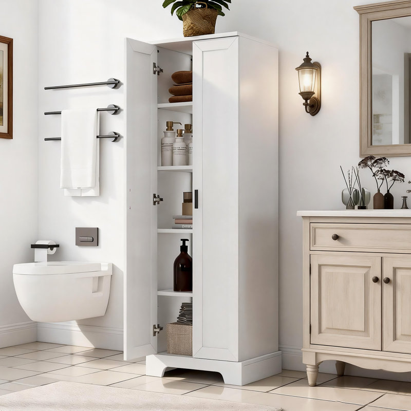 Freestanding Bathroom Storage Cabinet With 2 Doors And Adjustable Shelf, White