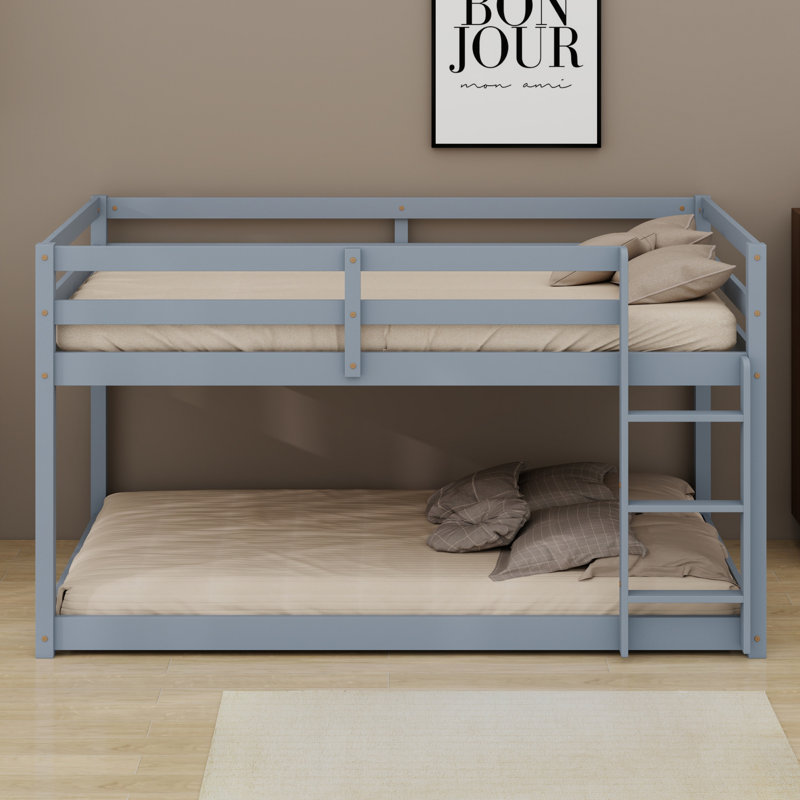 Lit superposé au sol avec échelle, plateformes de couchage doubles, Gris