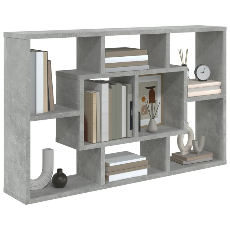 Tiffany Wall Shelf Home Living Room Hanging Rack Floating Shelf Engineered Wood, 52.5cm H x 85cm W x 16cm D, Concrete Grey