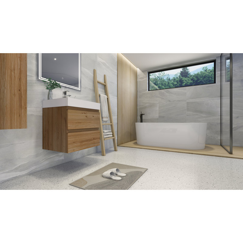 Boubacar Single Bathroom Vanity with Acrylic Top, Natural Oak