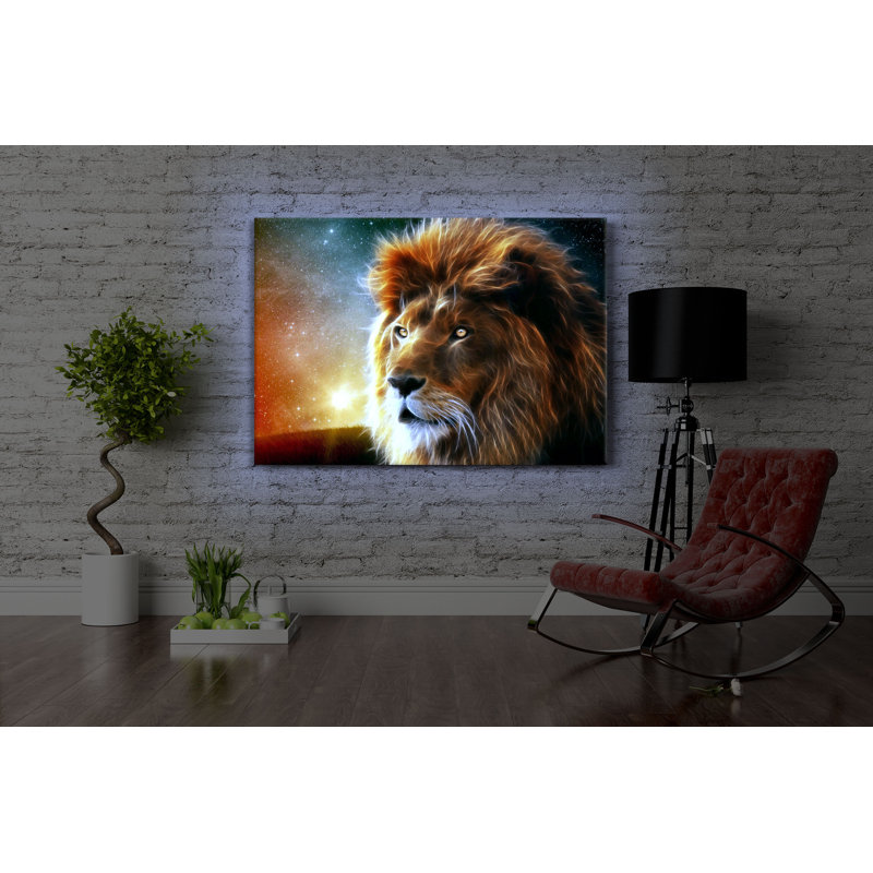Lion Abstract by No - Wrapped Canvas Print, With lighting, 70cm H x 100cm W x 4.5cm D