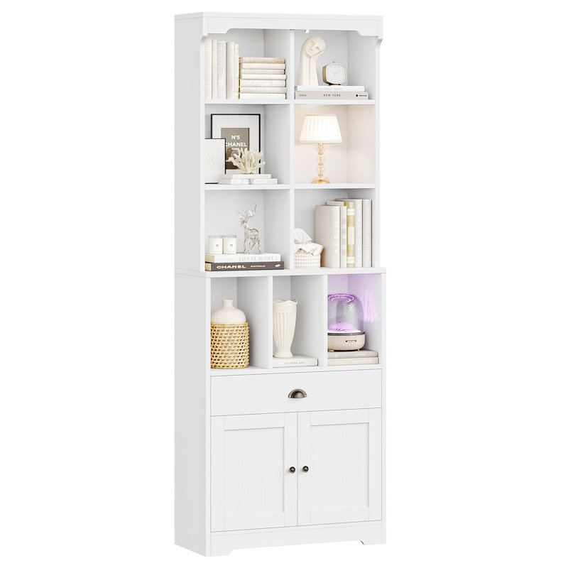 79.9"H Storage Bookcase With Drawer, White