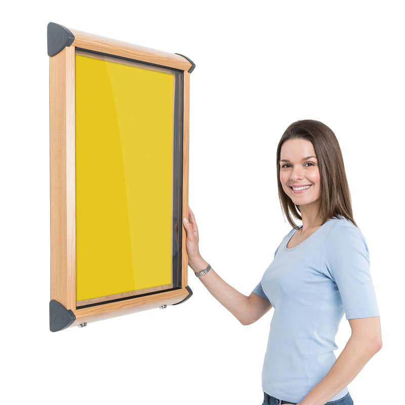 Shield Wood Effect Exterior Showcases Wall Mounted Bulletin Board, Yellow, 75cm H x 53.7cm W