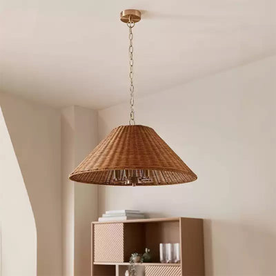 Japanese Wabi-Sabi Style Height-Adjustable Rattan Chandelier