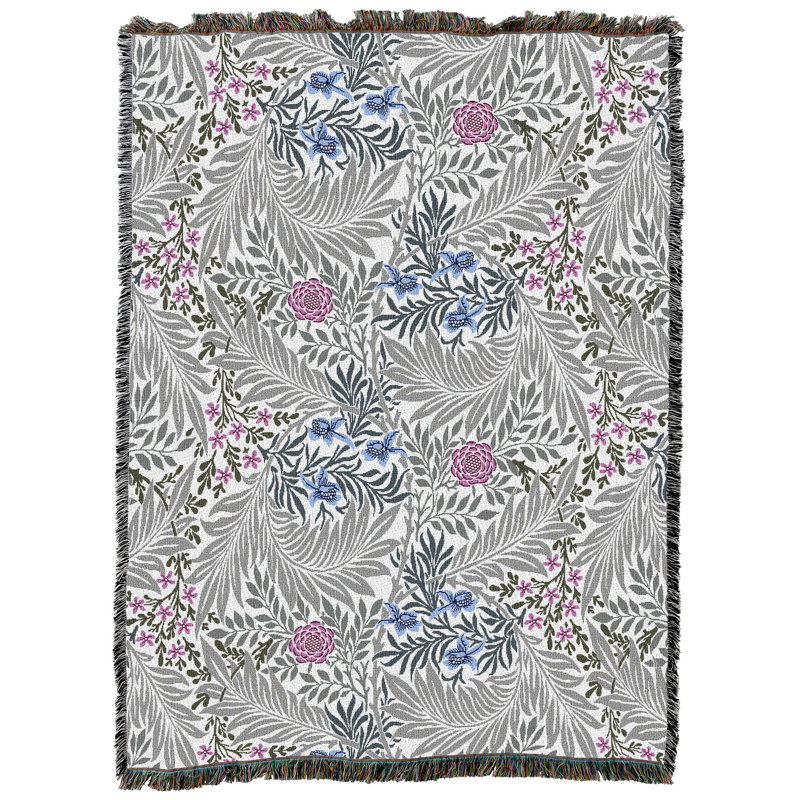 Couverture Pure Country Weavers William Morris Larkspur Heather XL - Arts & Crafts - Jeté en tapisserie tissée en coton - Fabriqué aux États-Unis (82x62)