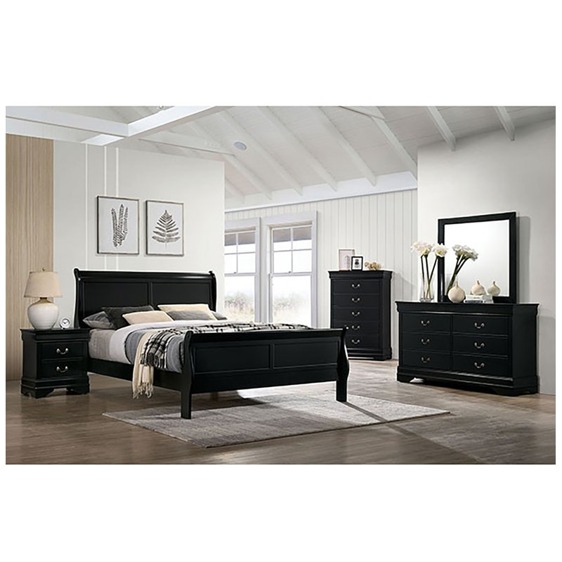 Commode 6 tiroirs avec miroir Mongey, Noir