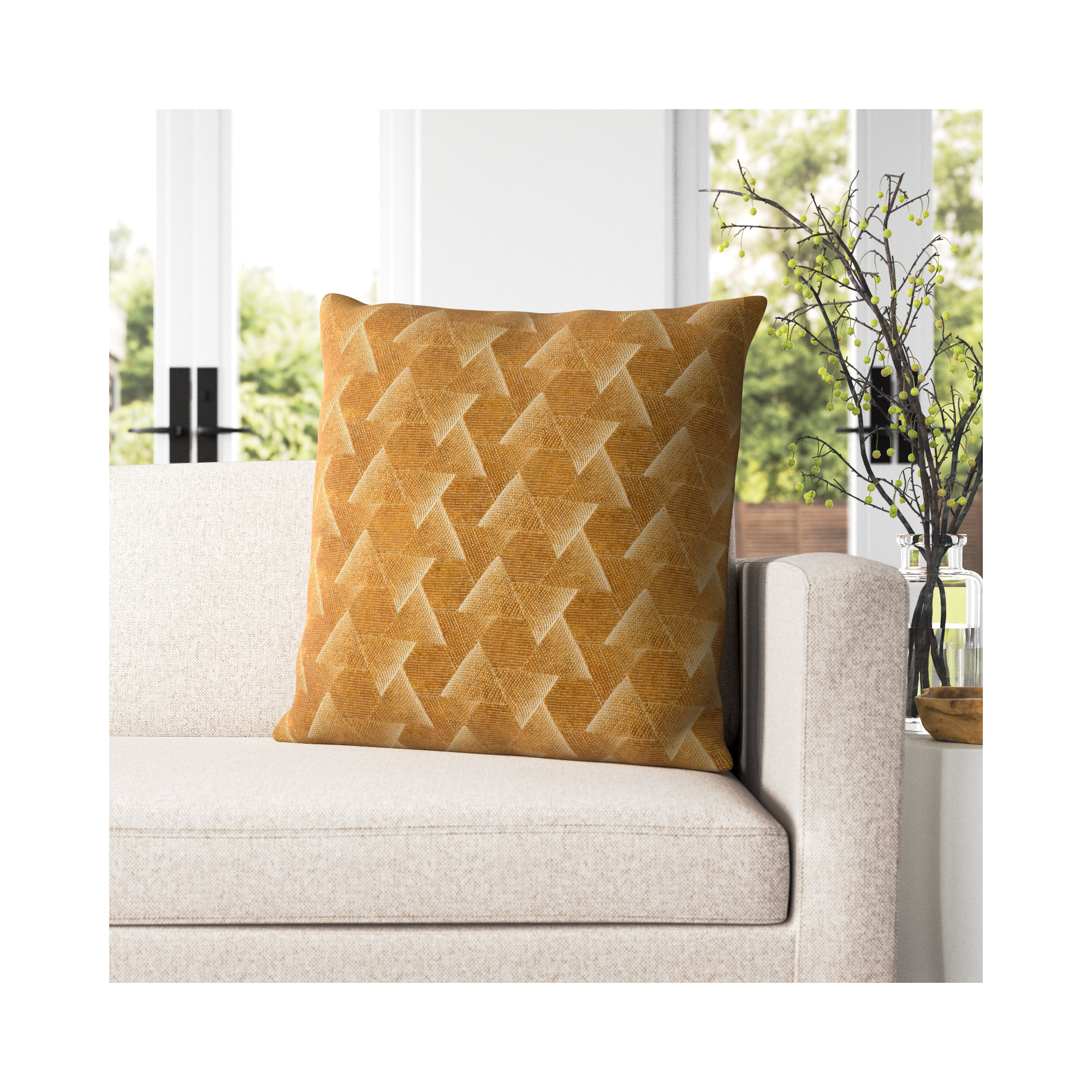 Gretchen Geometric Cotton Throw Pillow, Down, Gold
